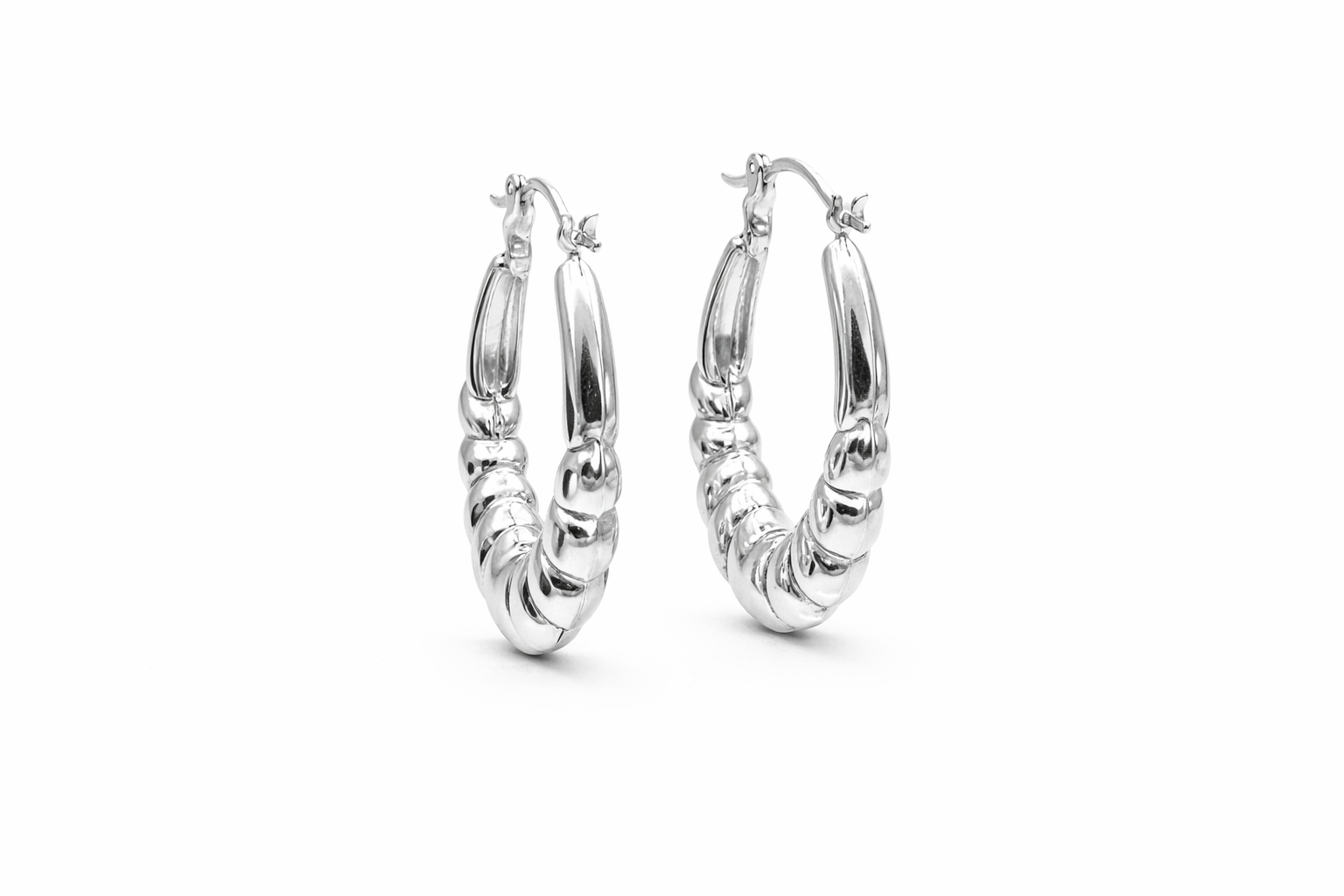 Sterling Silver Ridged Hoop Earrings (32.9 mm)