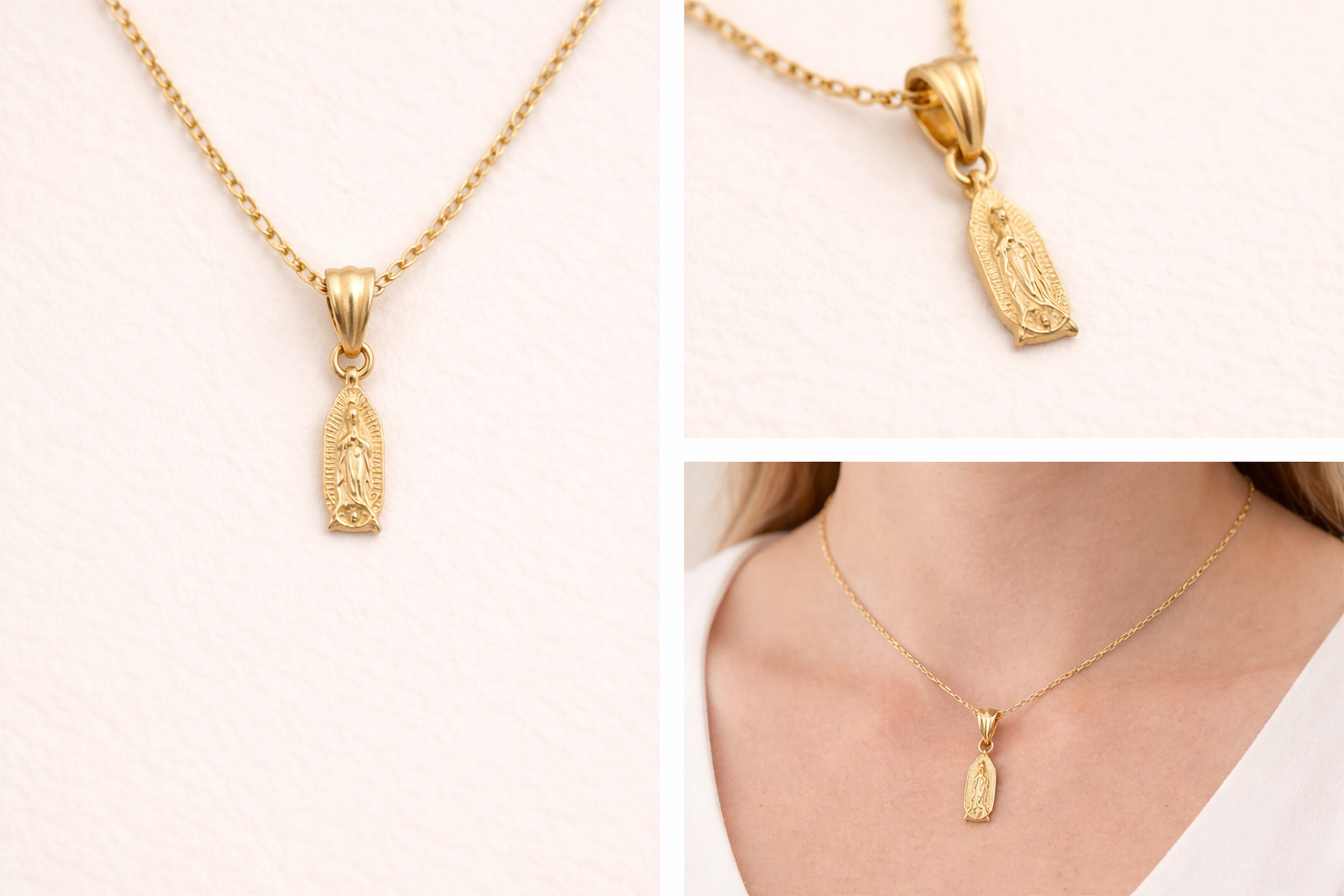 10K Solid Gold Virgin Mary Medal Pendant