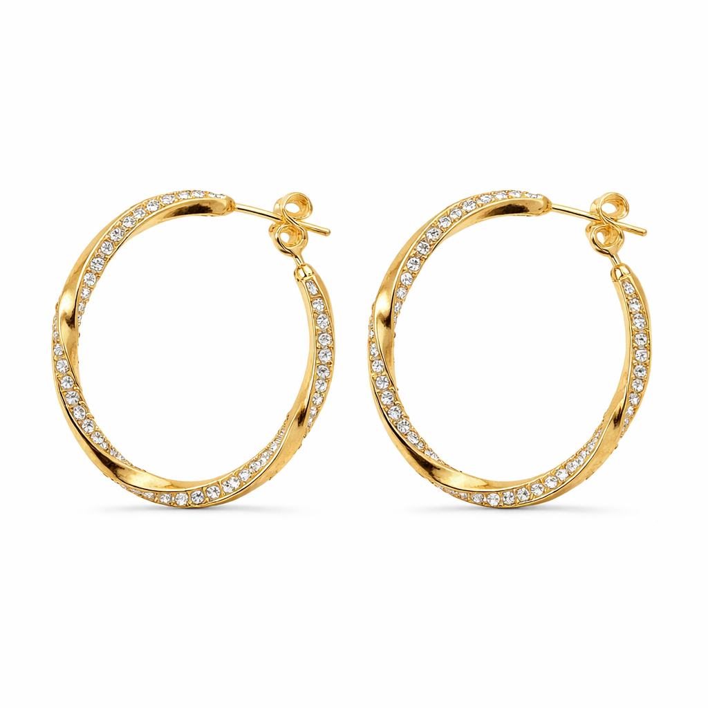 Pavé Crystal Gold Hoop Earrings – 14K Gold Filled (33mm)