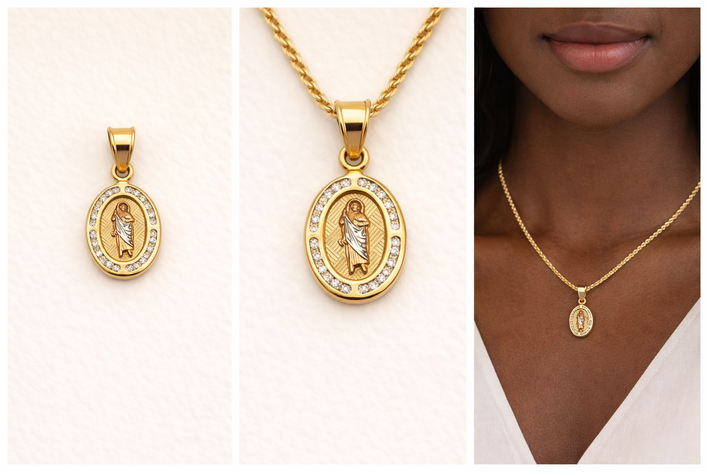 10K Solid Gold St. Jude Pendant – Oval Medal (24.9 mm)