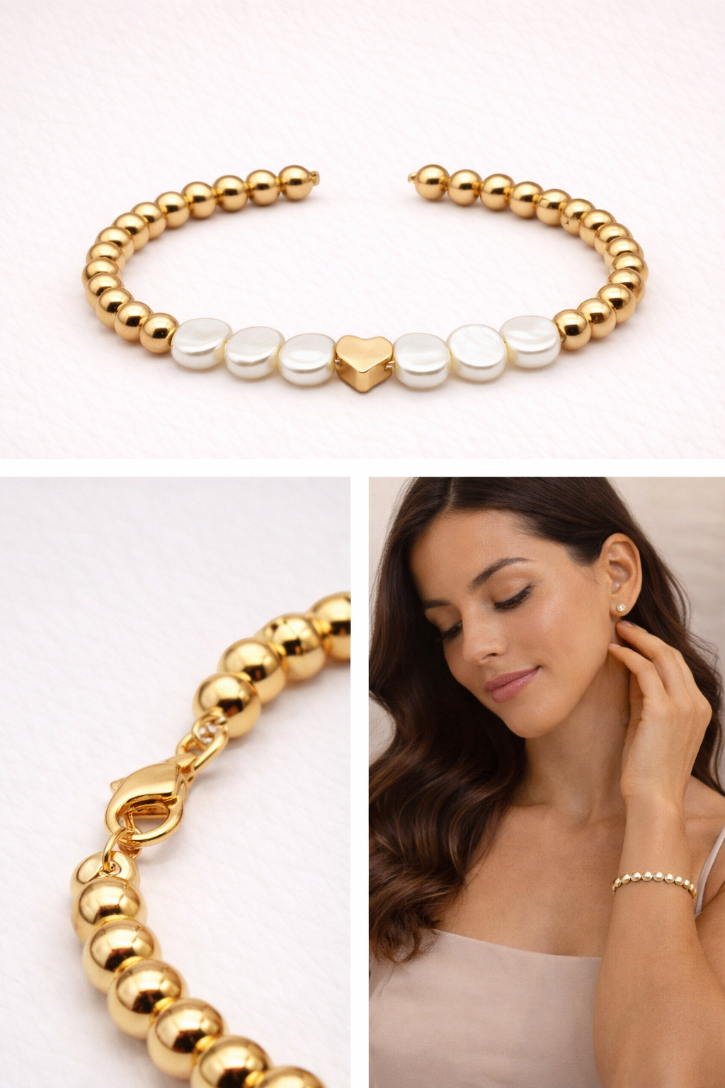 Pearl Heart Beaded Bracelet – 18K Gold Filled