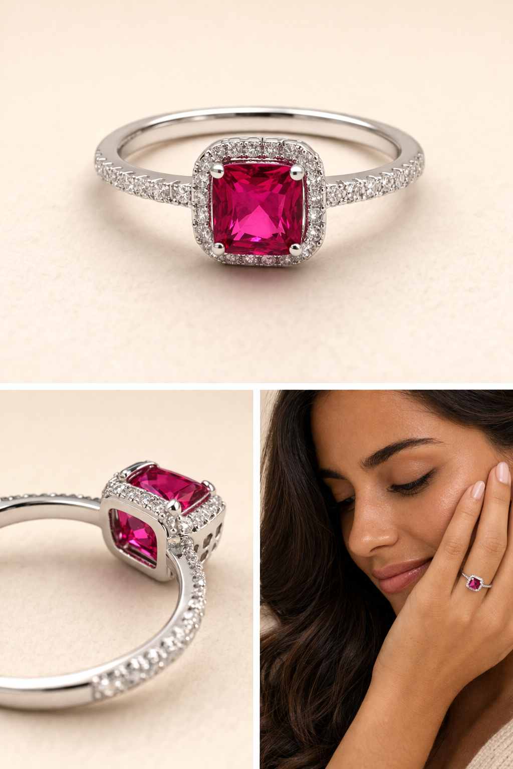 Radiance Halo Ring – Fuchsia (Sterling Silver)