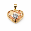 10K Gold Tri-Tone Heart Pendant with Center Stone