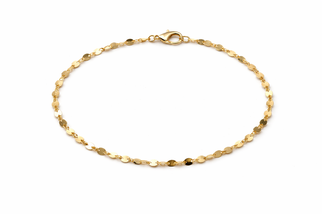 10K Gold Mirror Station Chain Bracelet (7”, 1.2 mm)