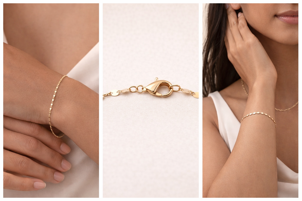 10K Gold Mirror Station Chain Bracelet (7”, 1.2 mm)