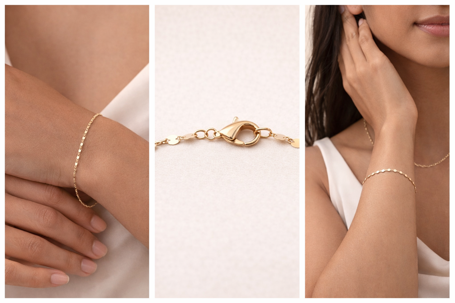 10K Gold Mirror Station Chain Bracelet (7”, 1.2 mm)