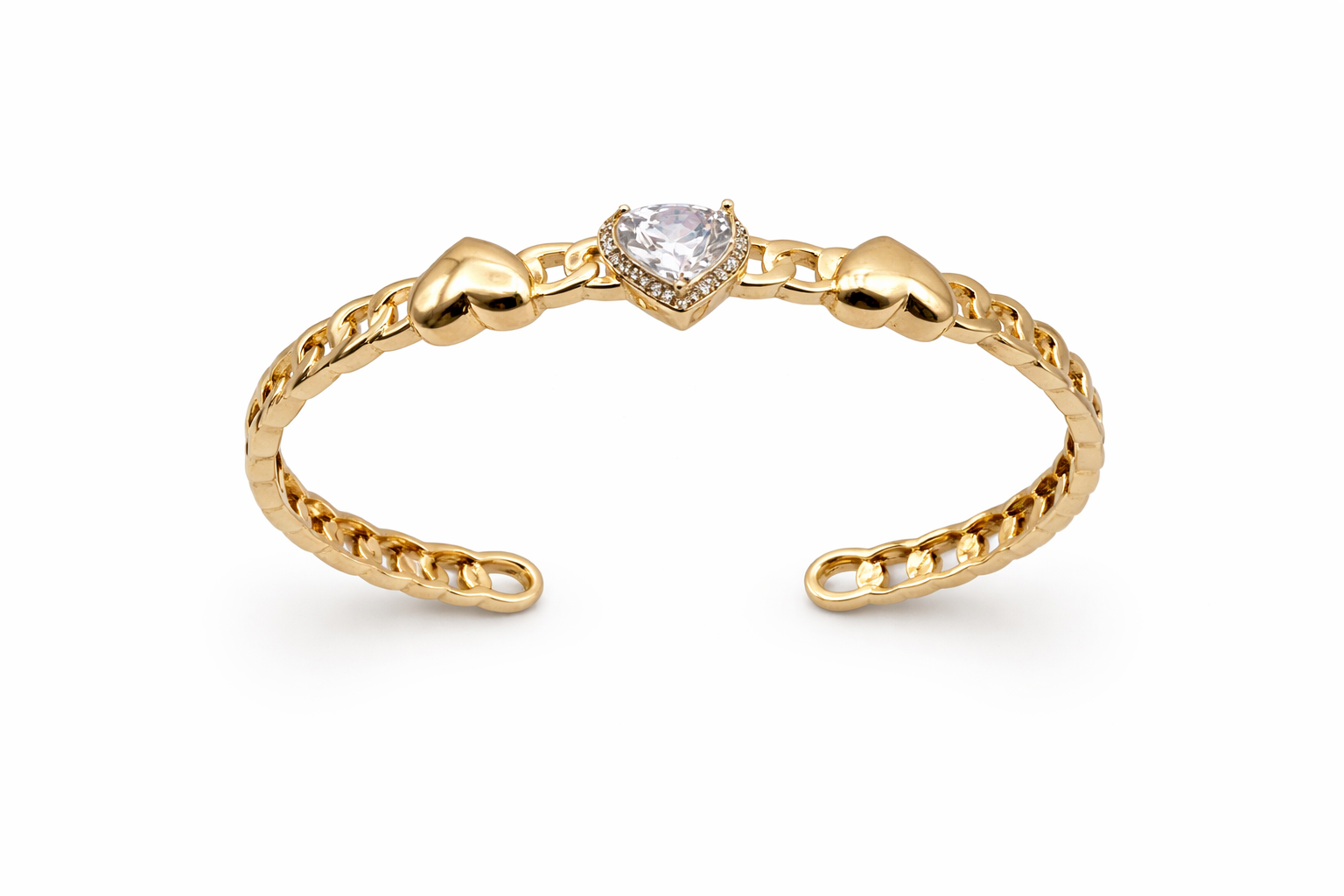 Mancerat Heart Link Crystal Cuff – 14K Gold Filled