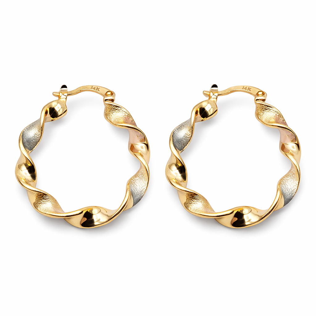 Mancerat Wave Hoop Earrings – 14K Gold Filled Textured Hoops (30mm)