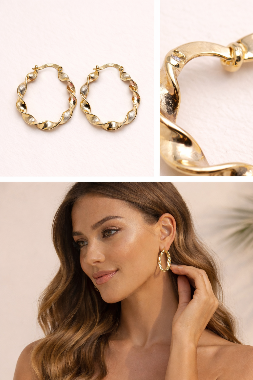 Mancerat Wave Hoop Earrings – 14K Gold Filled Textured Hoops (30mm)
