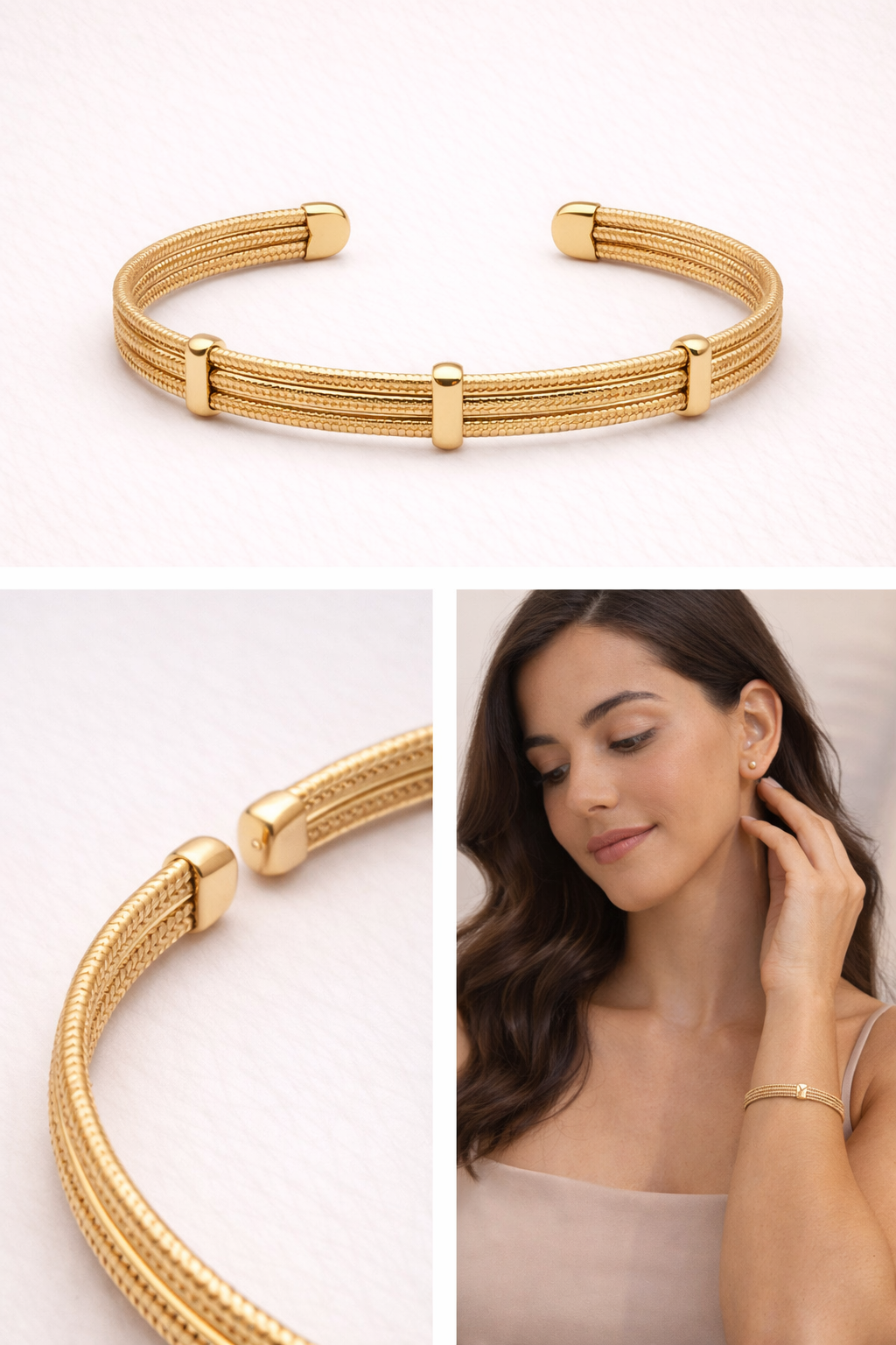 Mancerat Triple Line Gold Cuff – 18K Gold Filled