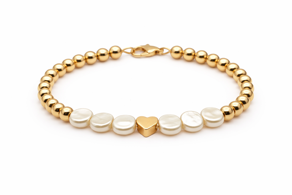 Pearl Heart Beaded Bracelet – 18K Gold Filled