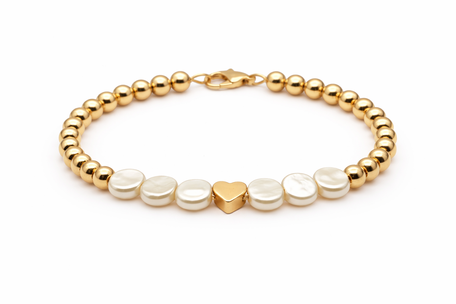 Pearl Heart Beaded Bracelet – 18K Gold Filled