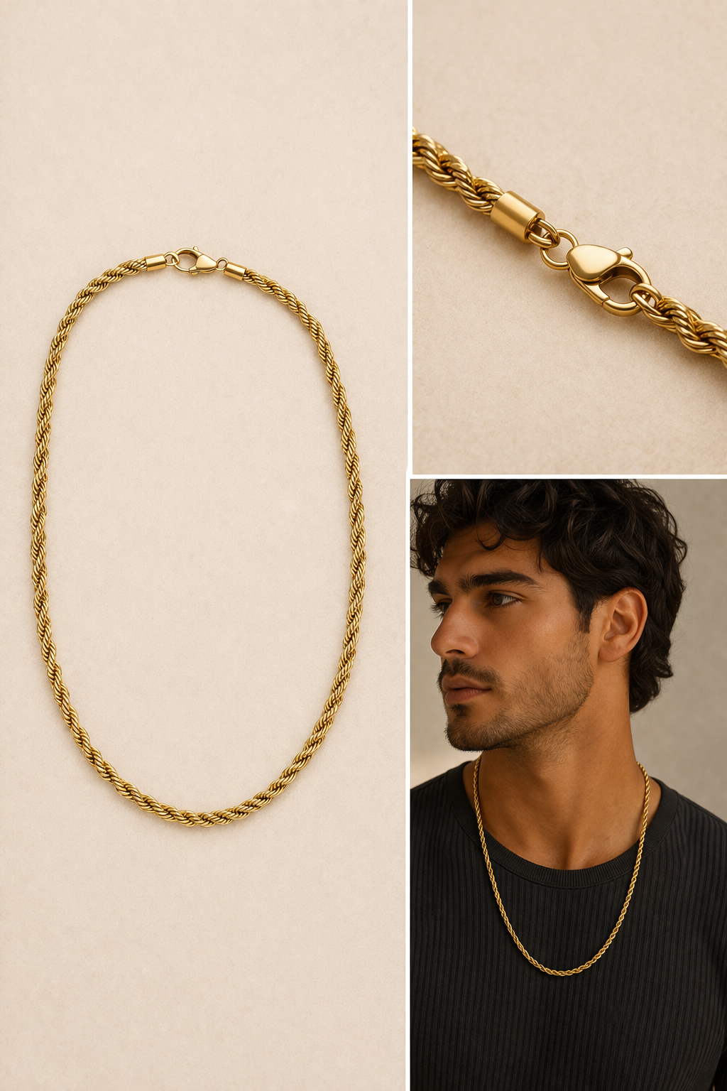 Sterling Silver Gold-Plated Rope Chain (20”, 4.3 mm)