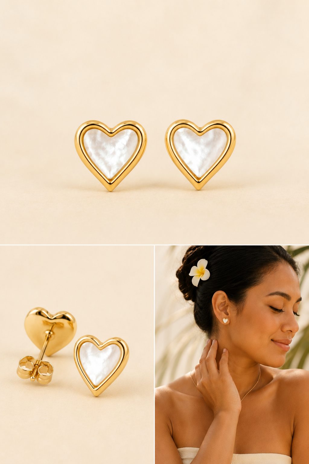 Mother of Pearl Heart Stud Earrings