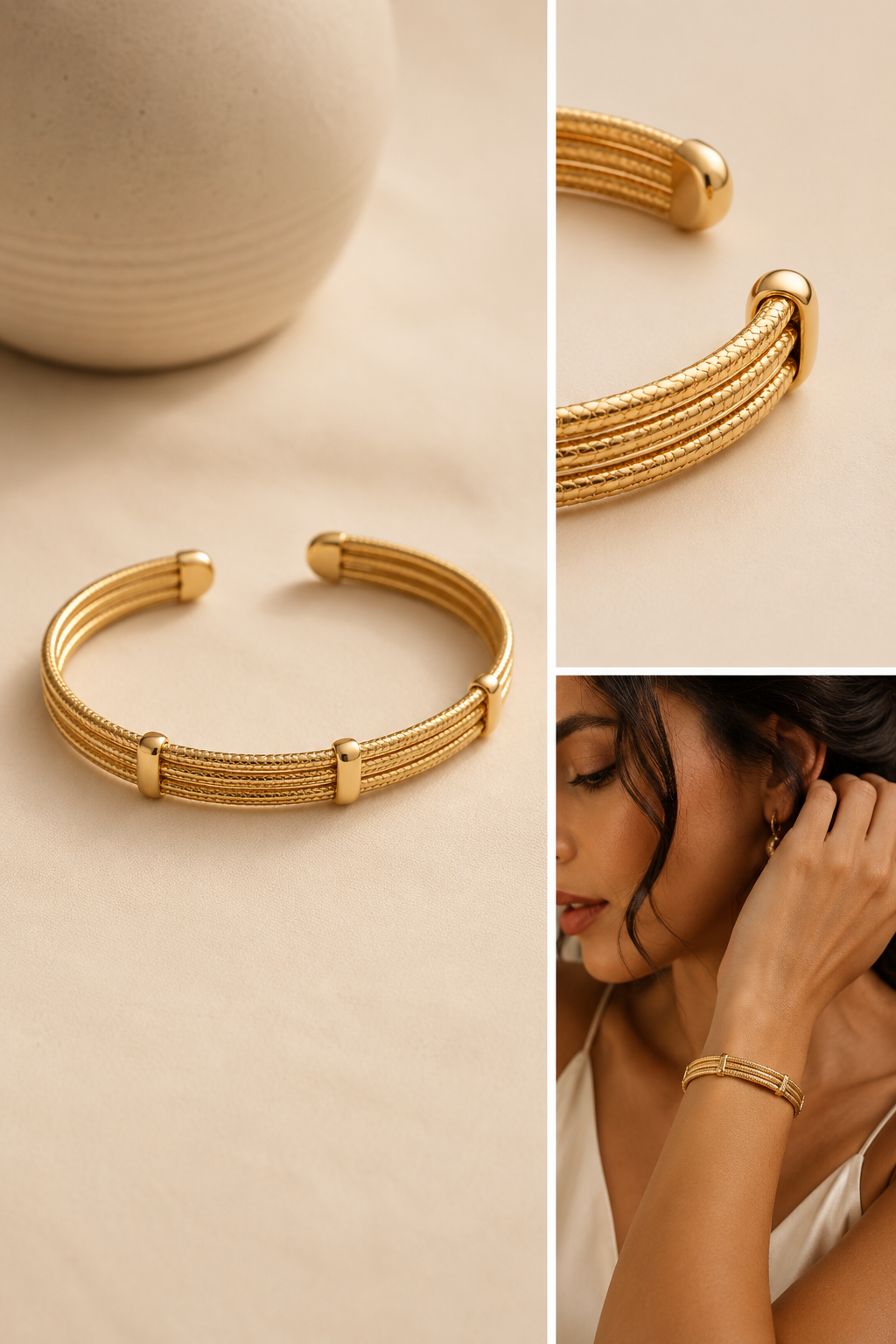 Mancerat Triple Line Gold Cuff – 18K Gold Filled