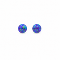 Pair of 5mm purple synthetic opal ball stud earrings in 925 sterling silver with vibrant blue and green fire on a pure white background. Minimalist everyday gemstone earrings for women.