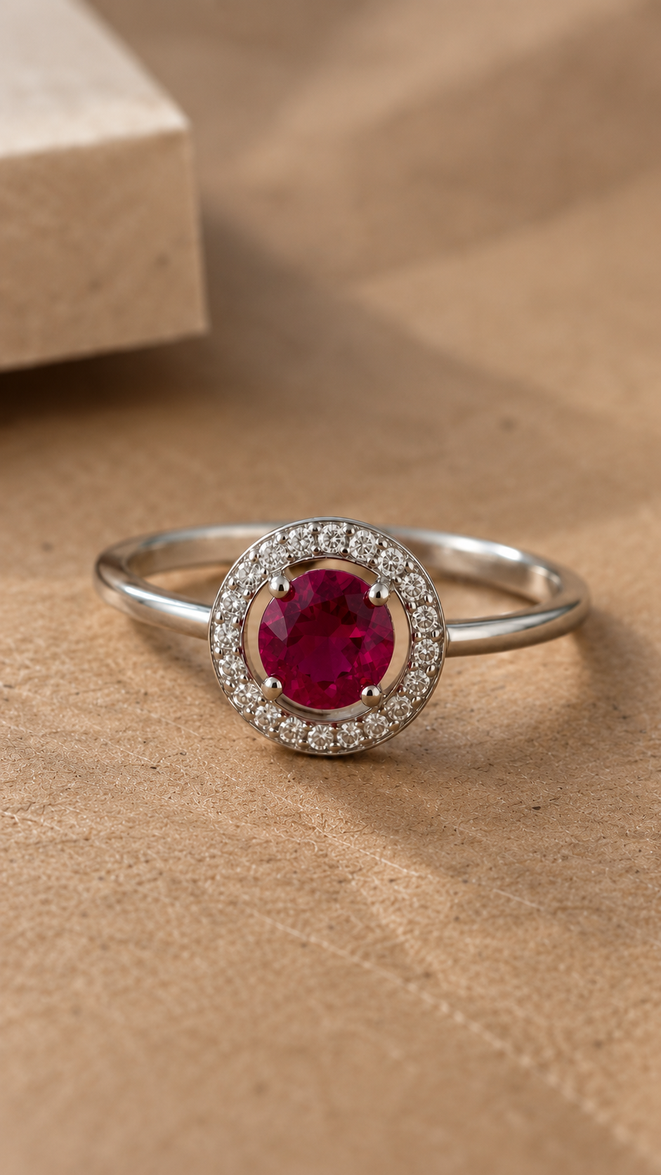 Radiance Halo Ruby Ring – Sterling Silver