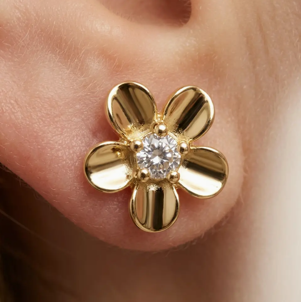 14K Gold Filled Floral Stud Earrings