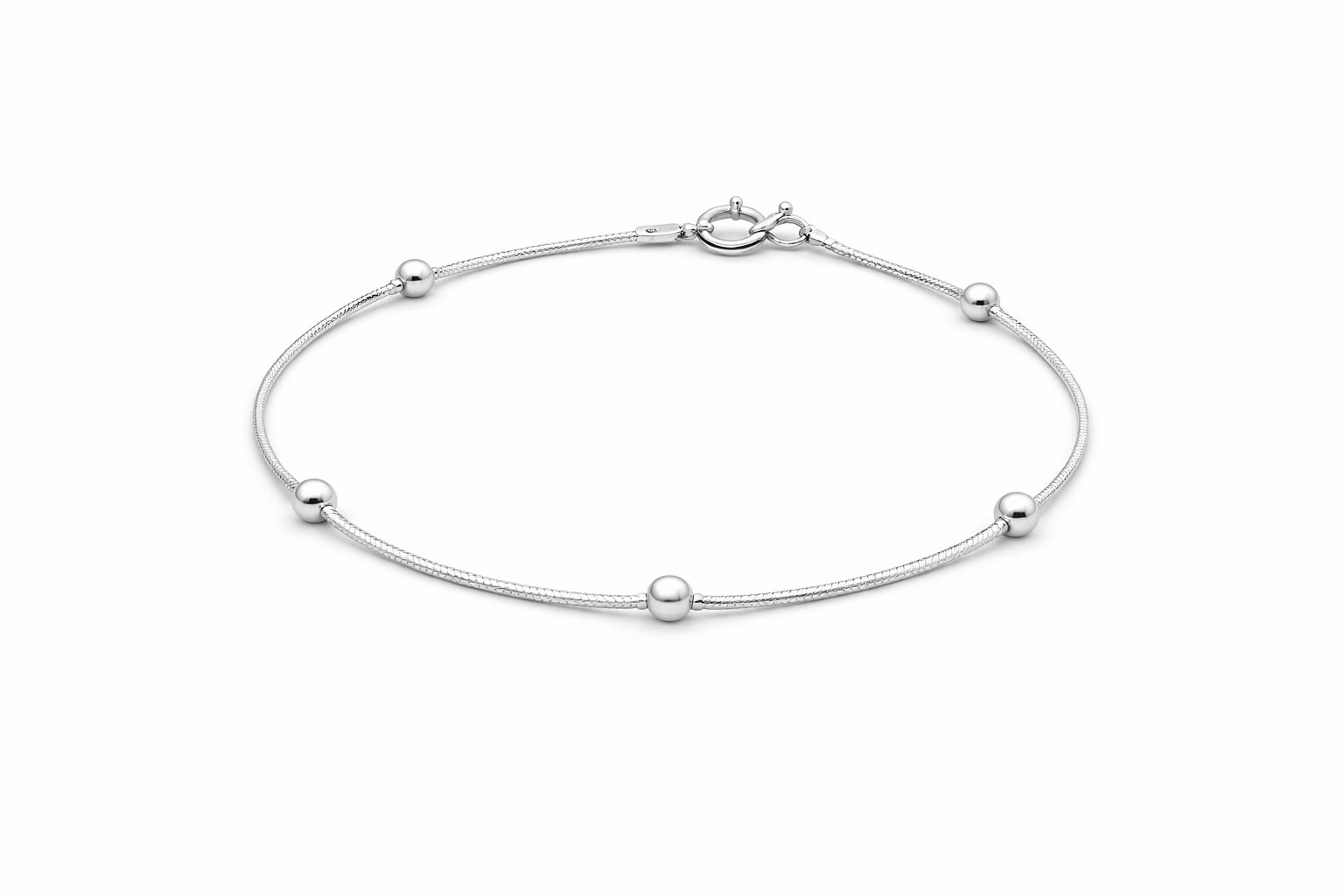 Sterling Silver Beaded Station Bracelet (7.25”, 1 mm)