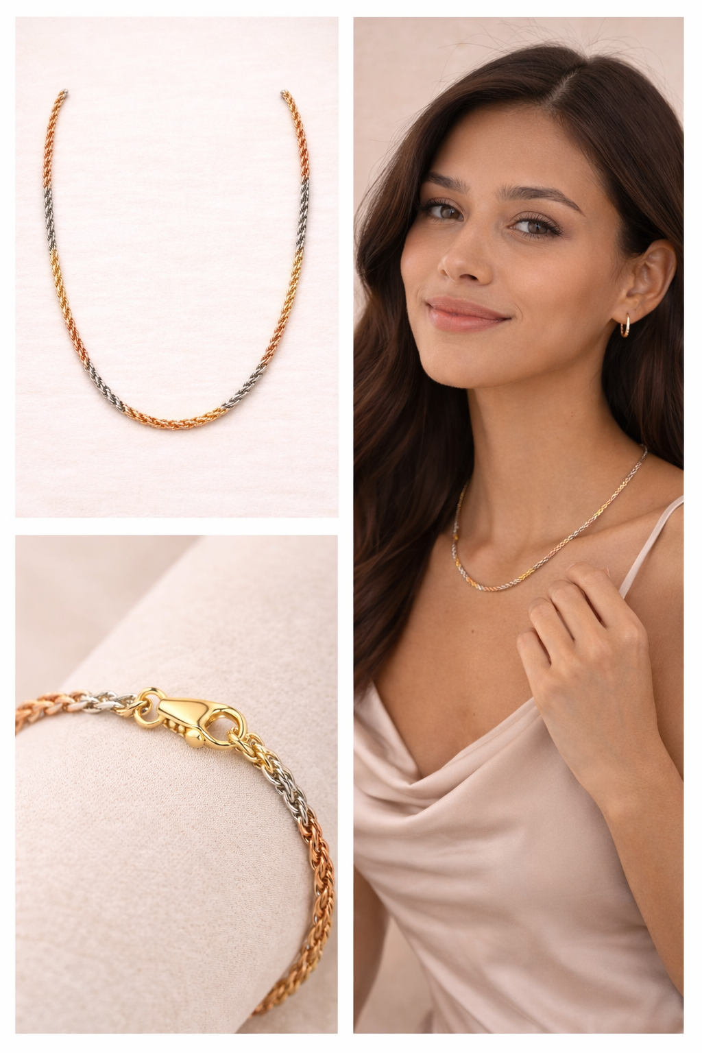 Sterling Silver Tricolor Rope Chain  (18”, 2.3 mm)