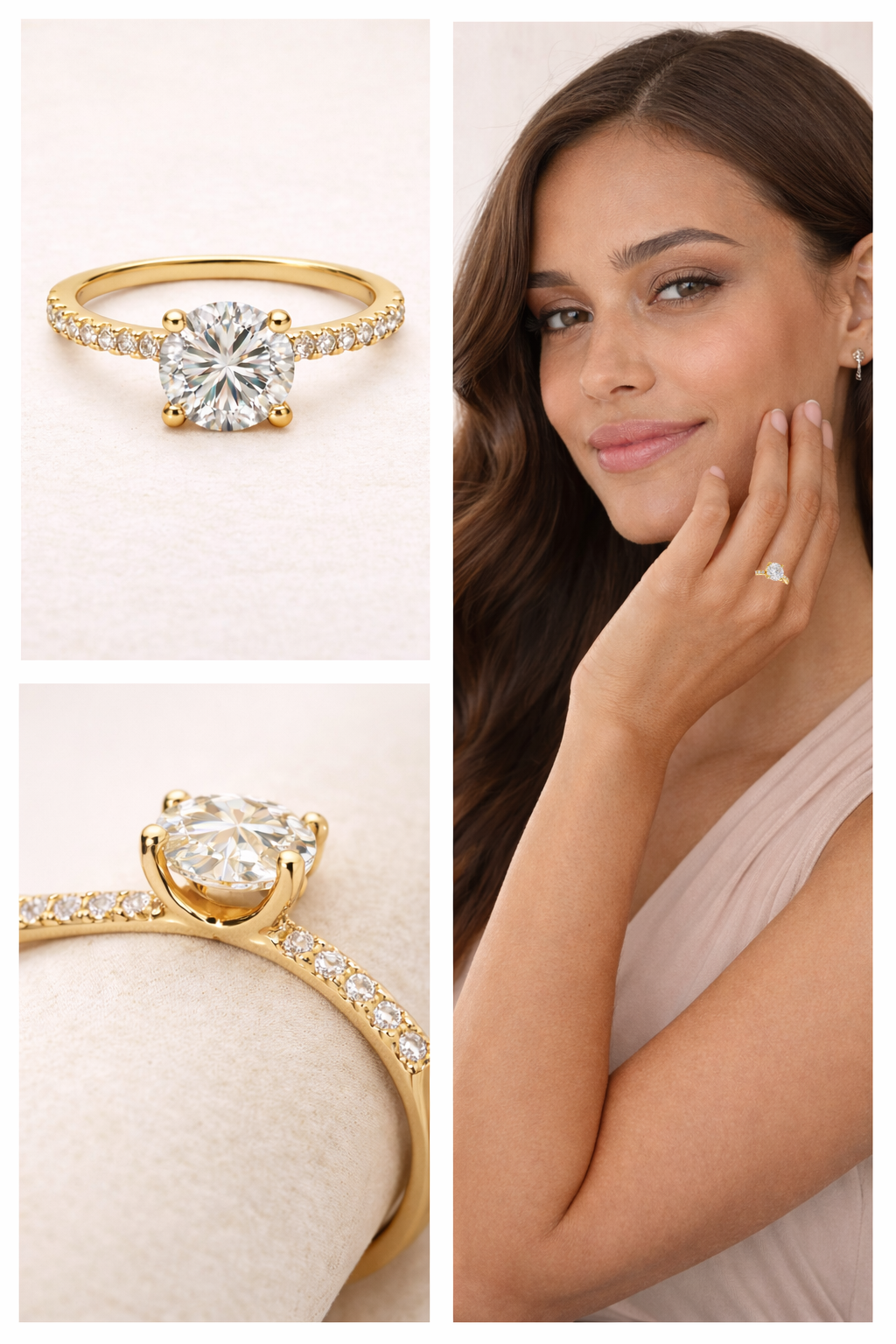 Sterling Silver Gold-Plated Moissanite Ring (8 mm, Size 6)
