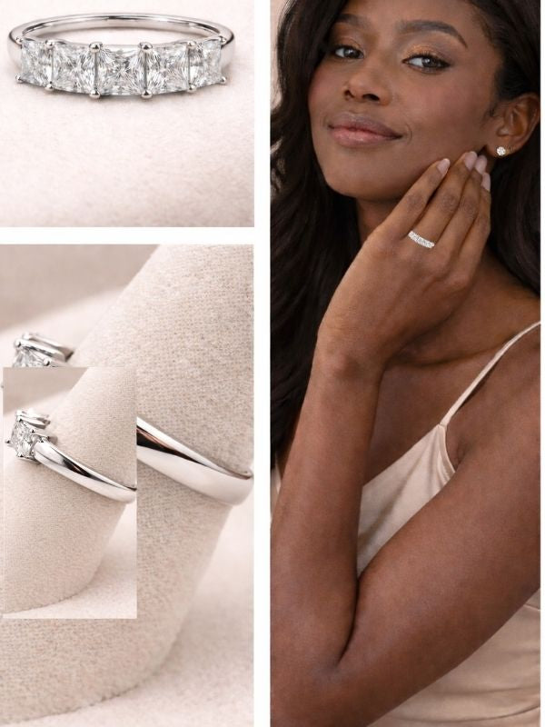 Sterling Silver Three-Stone Moissanite Ring (4.75 CTW, Size 5)
