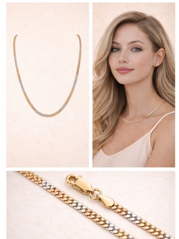 Sterling Silver Tricolor Curb Chain  (16”, 2.6 mm)