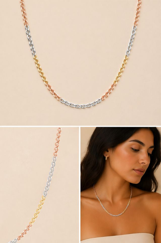 Italian Tricolor Mariner Chain — Sterling Silver (20”, 1.6 mm)