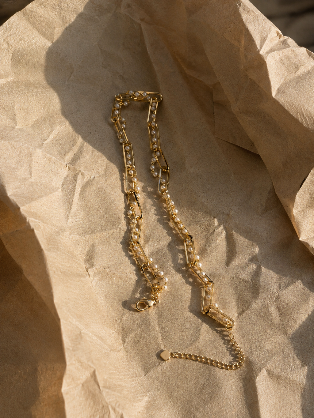 Pearl Paperclip Necklace | 18K Gold Filled