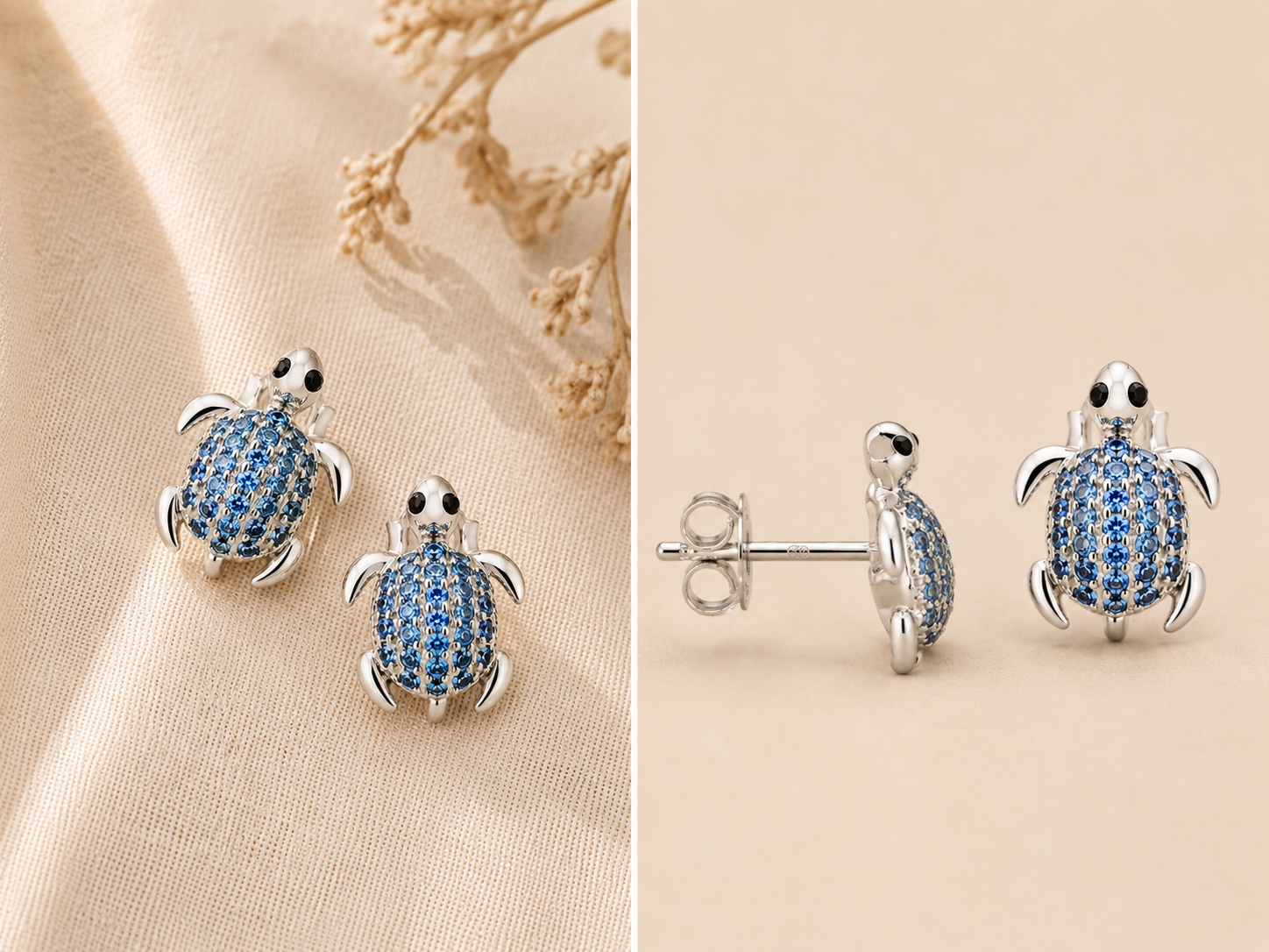 Sea Turtle Pavé Stud Earrings | Sterling Silver