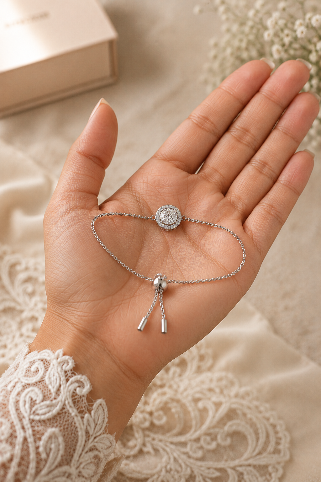 Halo Moissanite Charm Bracelet