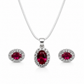 Mancerat Ruby Halo Jewelry Set – Sterling Silver (Pendant & Earrings)