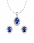 Mancerat Tanzanite Halo Jewelry Set – Sterling Silver (Pendant & Earrings)