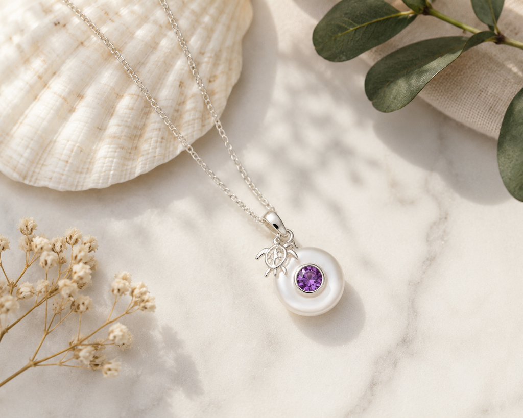 Birthstone Necklace — Freshwater Pearl & Genuine Stone, 925 Sterling Silver