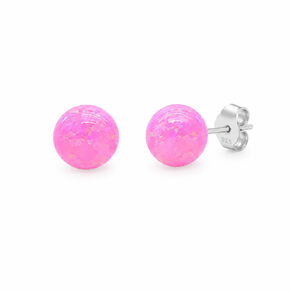 Pink Opal Stud Earrings | Sterling Silver