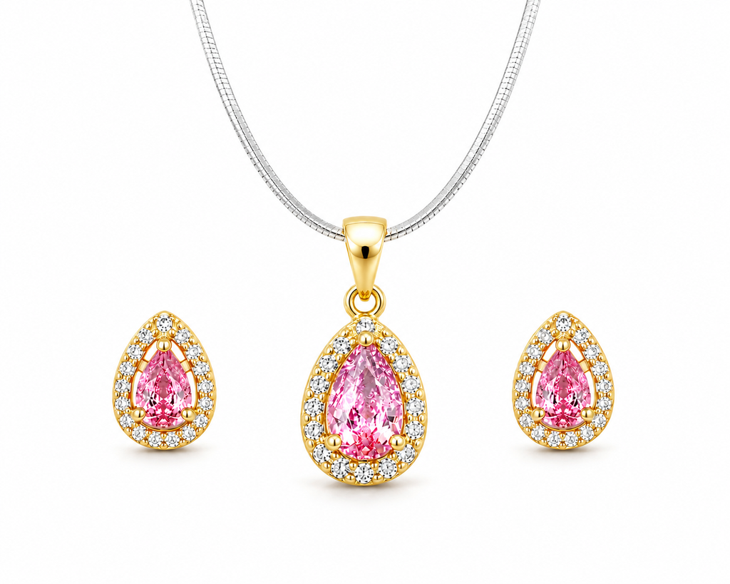 Blush Halo Jewelry Set – Gold Plated Sterling Silver (Pendant & Earrings)