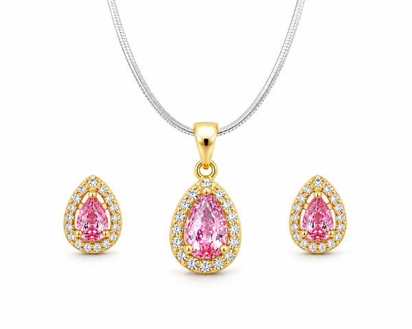 Blush Halo Jewelry Set – Gold Plated Sterling Silver (Pendant & Earrings)