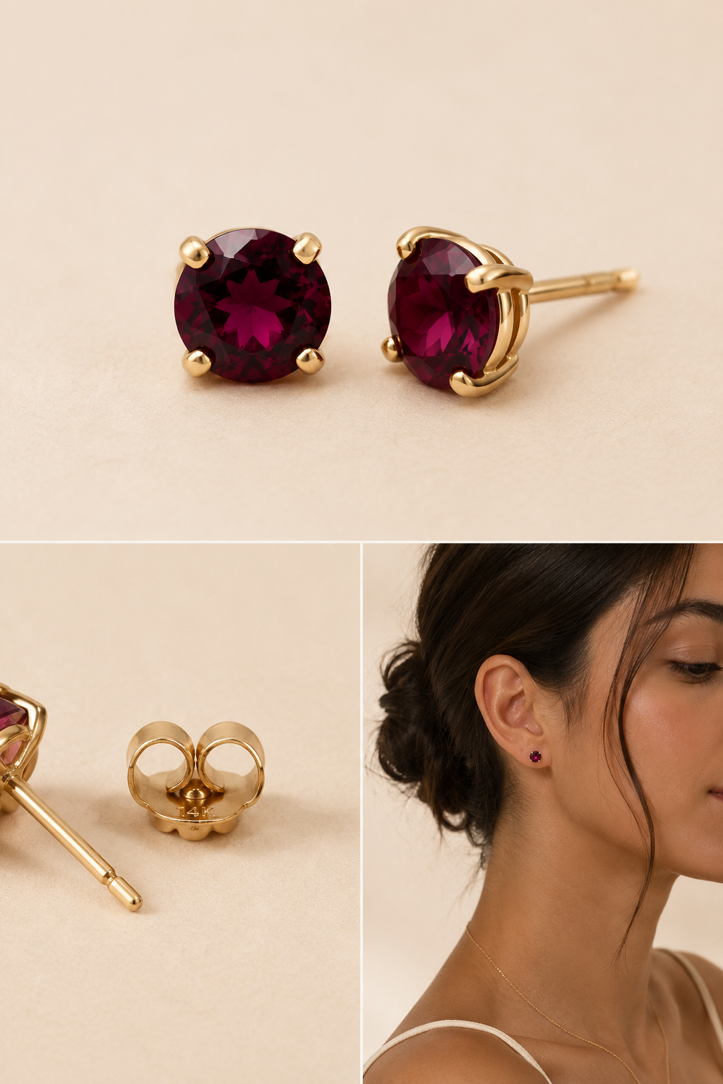 14K Gold Garnet Stud Earrings