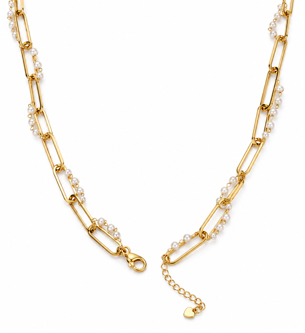 Pearl Paperclip Necklace | 18K Gold Filled