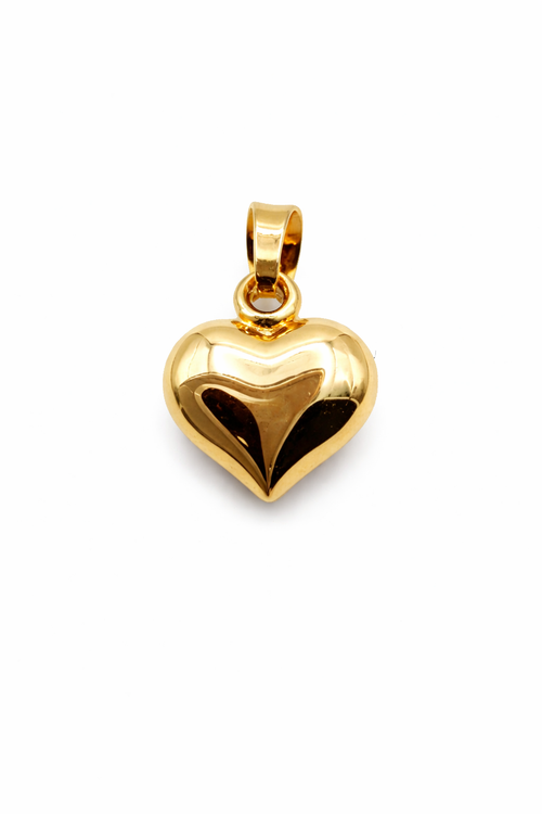 14K solid yellow gold puff heart pendant with a polished finish and classic rounded heart design.