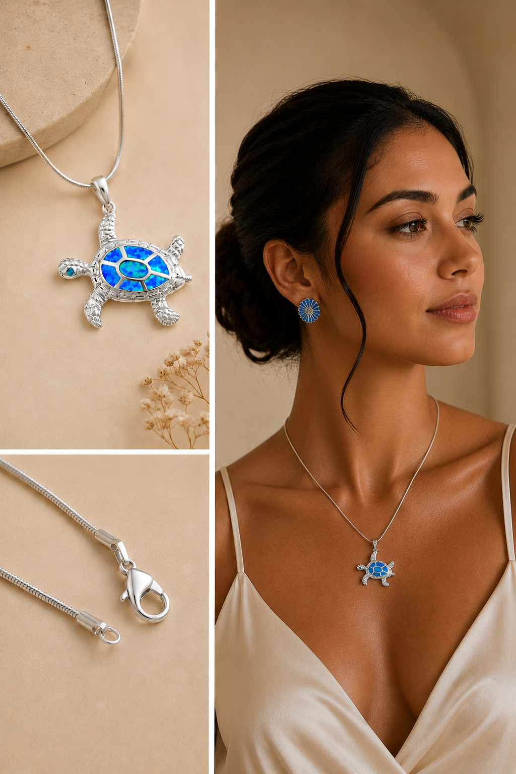 Sterling Silver Blue Opal Sea Turtle Necklace | Mancerat