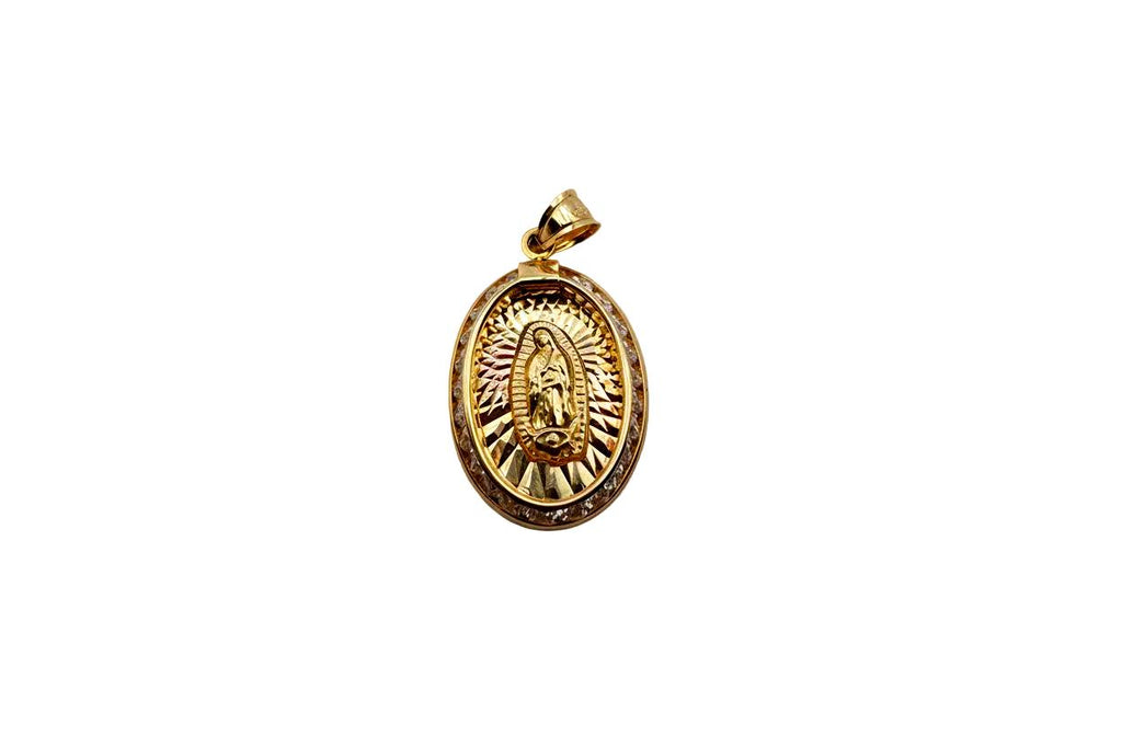 10K Solid Gold Virgin Mary Pendant – Oval Medal (25.3 mm)