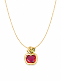 Mini apple pendant necklace crafted in 24K gold filled with ruby-toned crystal detail and optional dainty cable chain lengths.