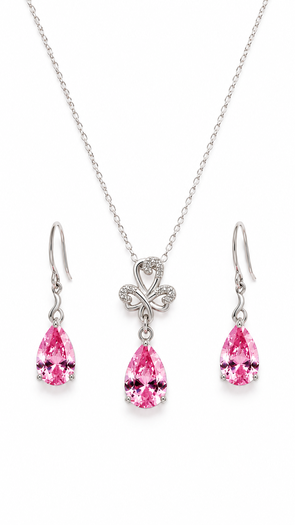 Pink Teardrop Cubic Zirconia Sterling Silver Jewelry Set | Mancerat