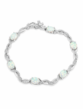 Mancerat sterling silver opal link bracelet featuring iridescent opal stones with sparkling cubic zirconia accents